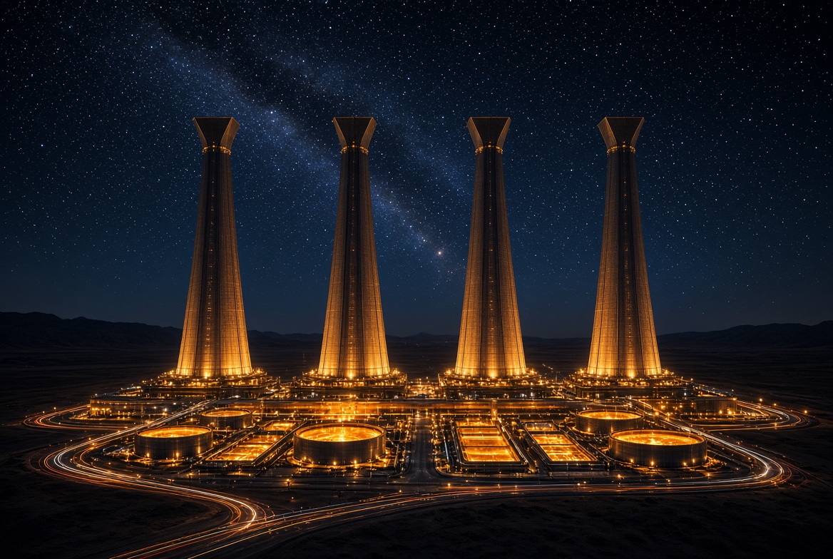 Night view of the full complex