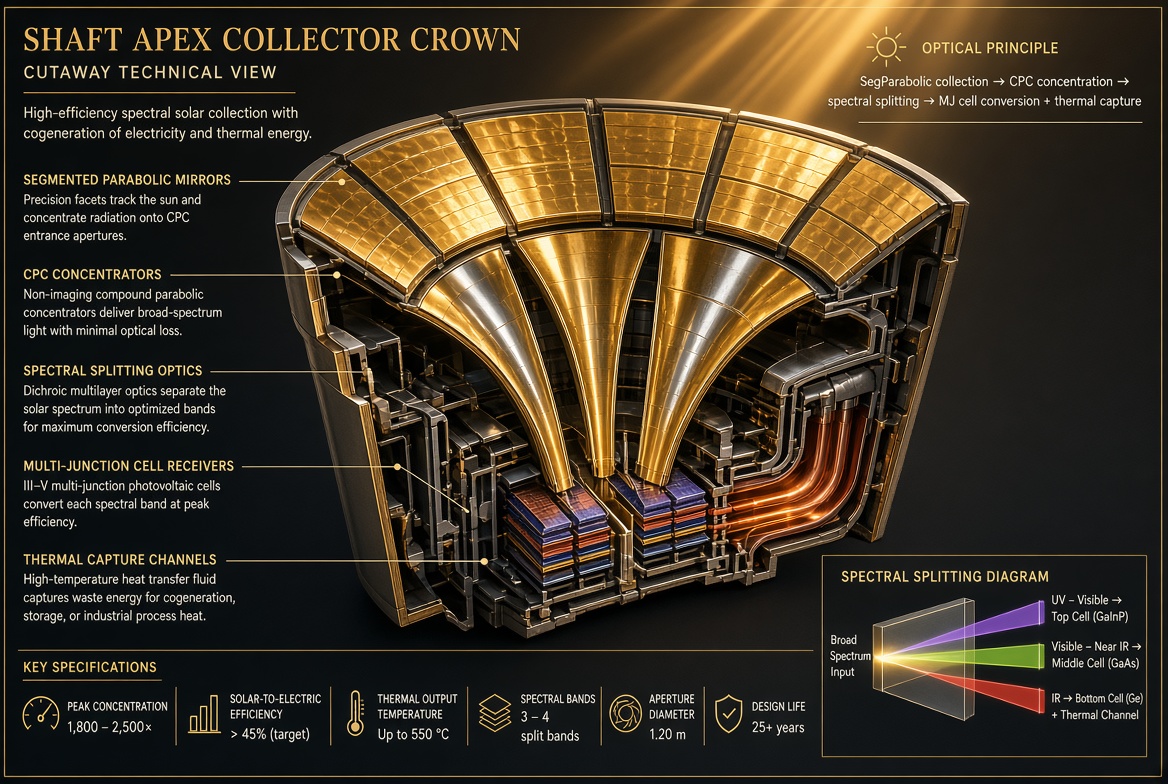 Cutaway of concentrator optics and receiver
