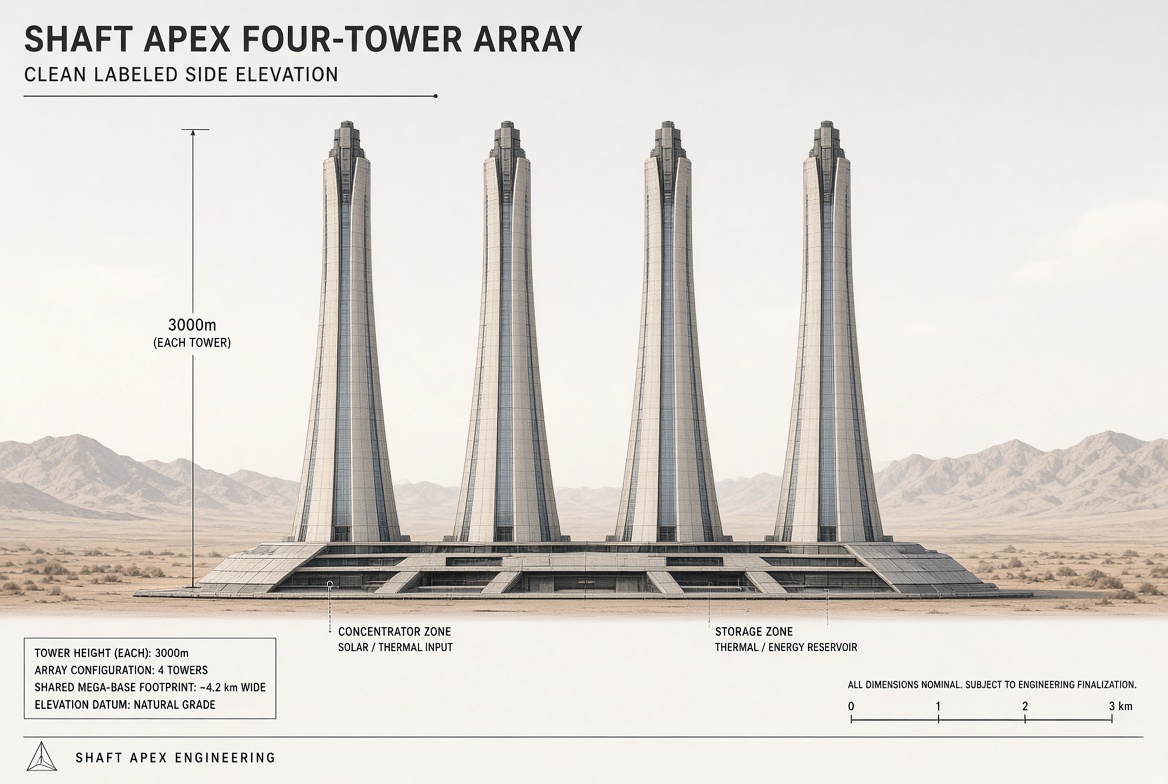 Labeled side elevation of the array