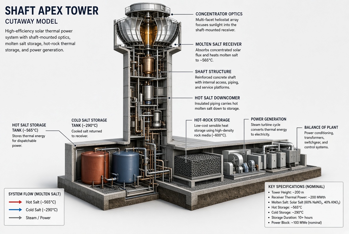 Cutaway of shaft and base storage
